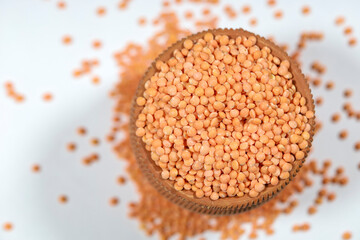 masoor dal closeup picture with white background, red dal