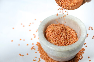 masoor dal closeup picture with white background, red dal