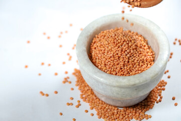 masoor dal closeup picture with white background, red dal