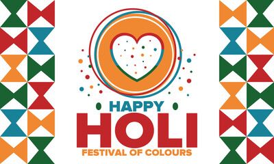 Obraz premium Happy Holi. Festival of Colours. Phagwah. Annual Hindu Spring Festival. Celebrated in India and Nepal and other Asia. Beautiful poster design with heart. Vector illustration