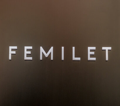 The logo of the Femilet building in Aarhus, Denmark - 08 feb 2020