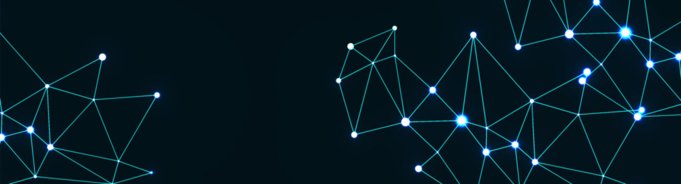 Abstract plexus big data background with dots connecting network of node on. a dark color with neon blue.