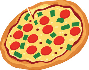 Delicious Pizza with Tomato and Mozzarella. Vector Illustration.