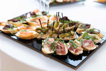Sandwiches at a banquet with depth of field
