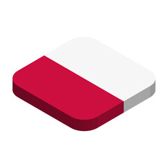 Poland flag - 3D isometric square flag with rounded corners.