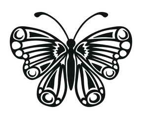 Monochrome illustration of butterflie in sketch style. Hand drawings in art ink style. Black and white graphics.