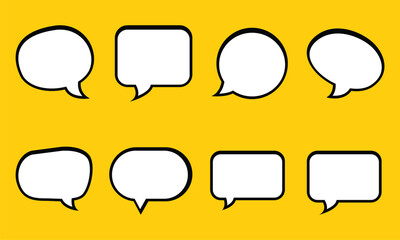 Set of speech bubbles on yellow background. Talk bubble speech icon. chat bubble line art. Cloud speech bubbles collection. Talk and think vector