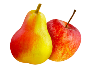 Red Apple and Pear isolated on transparent background PNG cut out