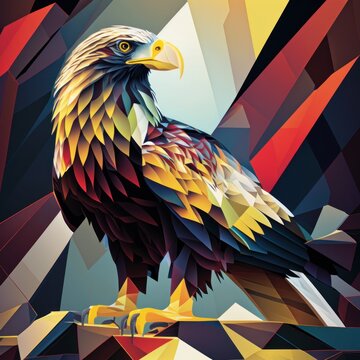 Eagle illustration made in cubism style. Made with Generative AI.