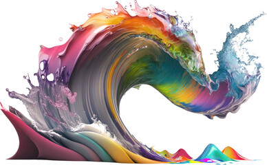 Rainbow wave. Colorful paint splash. Isolated design element . Generative AI.	