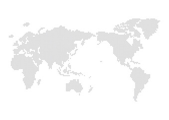 グレーの世界地図 - 角が丸い四角いで作ったドットのワールドマップ
