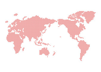 Fototapeta na wymiar 赤い世界地図 - 丸で作ったドットのワールドマップ - グローバルのイメージ素材 