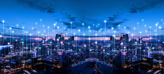 Fototapeta na wymiar Telecommunication and communication network concept. Big data connection technology. Smart city and digital transformation.