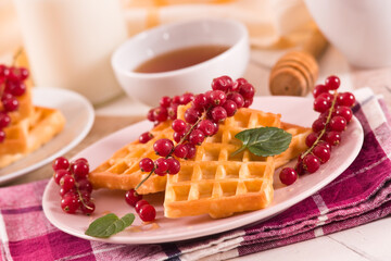 Waffles red currant and mint.