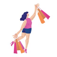woman with bags. girl with packages and purchases on shopping