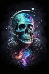 A skeleton astronaut keeping count of the days in a desolate lunar outpost, evoking a sense of eerie solitude and existential contemplation, illuminated by the cold blue light of the moon and the fain