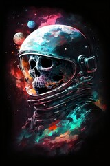 A skeleton astronaut keeping count of the days in a desolate lunar outpost, evoking a sense of eerie solitude and existential contemplation, illuminated by the cold blue light of the moon and the fain