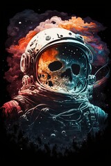 A skeleton astronaut keeping count of the days in a desolate lunar outpost, evoking a sense of eerie solitude and existential contemplation, illuminated by the cold blue light of the moon and the fain