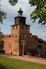 Brick tower of the Nizhny Novgorod Kremlin on a sunny day