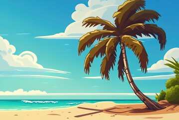 Naklejka na ściany i meble Sky and palm tree by the beach. Generative AI