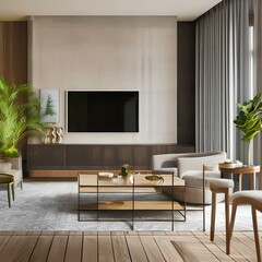 A cozy and modern home with a neutral color palette and a mix of vintage and contemporary furniture 2_SwinIRGenerative AI
