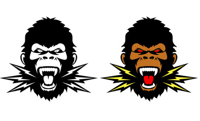 Angry gorilla screaming face with head spitting thunder bolts vector image 