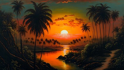 Fototapeta na wymiar Landscape of a sunset over the Indian Ocean, Sri Lanka