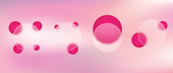 Glassmorphism background banner with pink circles. Vector abstract  gradient background