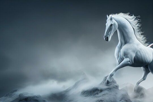 3d illustration of white horse. Generative AI