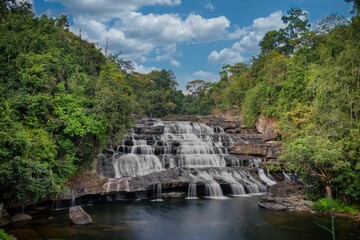 Fototapeta na wymiar Tad Xai Waterfall Laos. Beautiful Waterfall in the nature of Laos. High quality photo