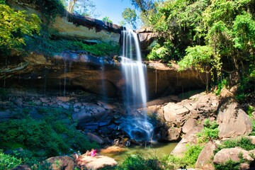 Waterfall close to Vientiane, Laos, Asien, Phou Phanang National Bio-Diversity Conservation Area. Beautiful nature. High quality photo