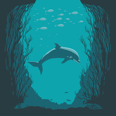 Obraz na płótnie Canvas marine animal dolphin diving under the sea created with Generative AI technology