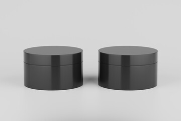 Black Plastic Cosmetic Multiple Jars Mockup. 3D Illustration