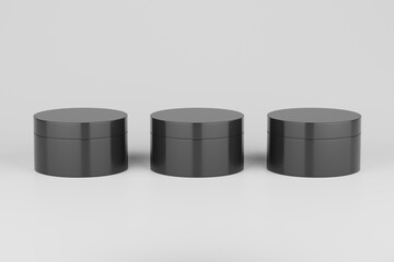 Black Plastic Cosmetic Multiple Jars Mockup. 3D Illustration