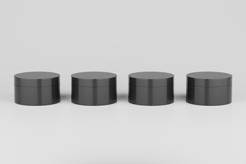 Black Plastic Cosmetic Multiple Jars Mockup. 3D Illustration