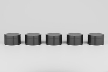 Black Plastic Cosmetic Multiple Jars Mockup. 3D Illustration