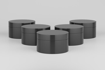 Black Plastic Cosmetic Multiple Jars Mockup. 3D Illustration