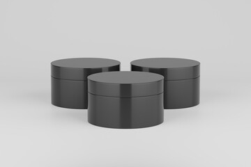 Black Plastic Cosmetic Multiple Jars Mockup. 3D Illustration