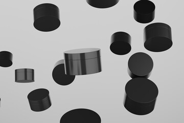 Black Plastic Cosmetic Multiple Jars Mockup. 3D Illustration
