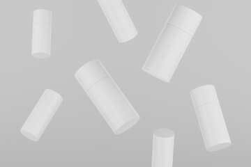 White Plastic Spray Deodorant Multiple Floating Bottle Mockup. 3D Rendering