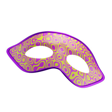maschera di carnevale con pattern rosa e giallo stile anni 80, con contorno rosa metallizzato, su sfondo trasparente, png