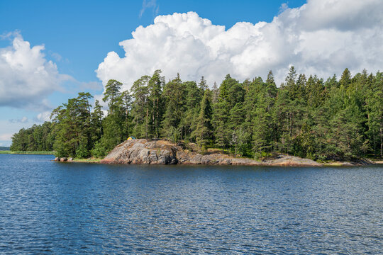 View to The Dagmar park and The Gulf of Finland in summer, Kallviken, Tammisaari, Finland