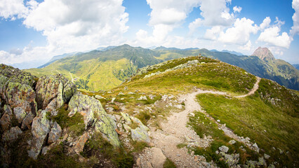 panorama wide angle on berspitze with hiking trail