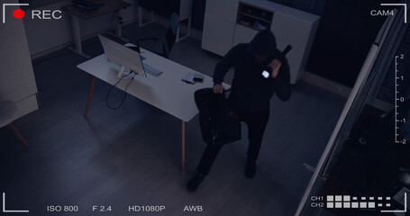 Thief Stealing Computer From Office - obrazy, fototapety, plakaty