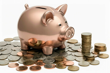 piggy bank, coins, economy, generative AI, coin bank, money box, savings bank, ceramic pig