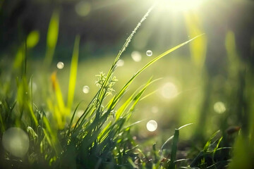 green grass, dew, generative AI, green grass, lawn, meadow, turf, verdure