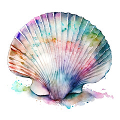 Seashell Isolated on White Background - Colorful Abstract Watercolor Painting. Generative AI.