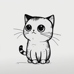 Cat line art cartoon, Black and white. Generative ai.