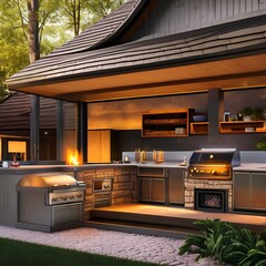 a house with an outdoor kitchen for grilling and dining 2_SwinIRGenerative AI