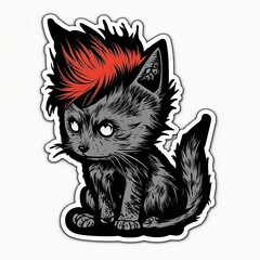 black cat red hair sticker 